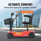 4 Wheels Mobility Scooter, Folding Lightweight Travel Mobility Scooter with Front & Rear LED Light, Heavy Duty Electric Motorized Scooters for Seniors Adults, Compact Mobility Scooter, Red