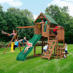 DIY Knightsbridge Wooden Outdoor Playground Set with Slide, Rock Wall, Sandbox, Swing Set, and Playground Equipment
