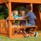 Skyfort II Outdoor Playground Set W/ Monkey Bars, Upper Fort, Crow'S Nest, Belt Swing Set, Picnic Table, and Rockwall