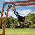 Skyfort II Outdoor Playground Set W/ Monkey Bars, Upper Fort, Crow'S Nest, Belt Swing Set, Picnic Table, and Rockwall