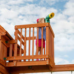 Skyfort II Outdoor Playground Set W/ Monkey Bars, Upper Fort, Crow'S Nest, Belt Swing Set, Picnic Table, and Rockwall