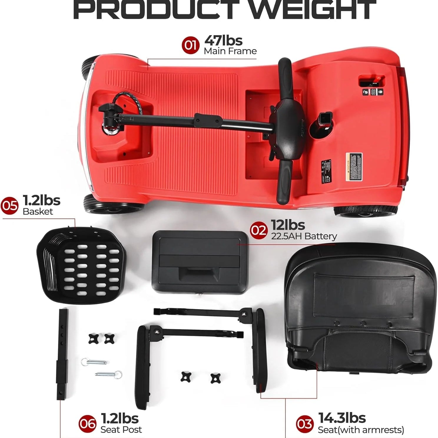 4 Wheels Mobility Scooter, Folding Lightweight Travel Mobility Scooter with Front & Rear LED Light, Heavy Duty Electric Motorized Scooters for Seniors Adults, Compact Mobility Scooter, Red