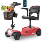 4 Wheels Mobility Scooter, Folding Lightweight Travel Mobility Scooter with Front & Rear LED Light, Heavy Duty Electric Motorized Scooters for Seniors Adults, Compact Mobility Scooter, Red