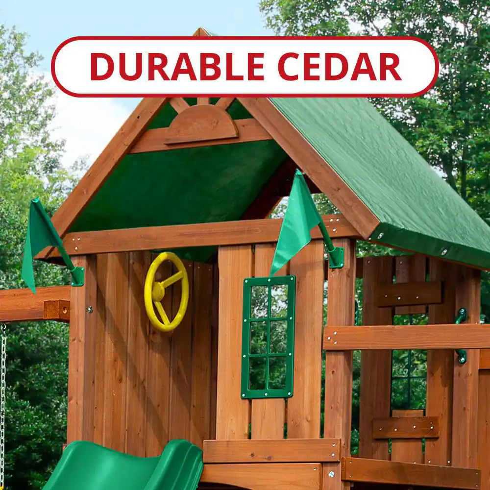 DIY Knightsbridge Wooden Outdoor Playground Set with Slide, Rock Wall, Sandbox, Swing Set, and Playground Equipment