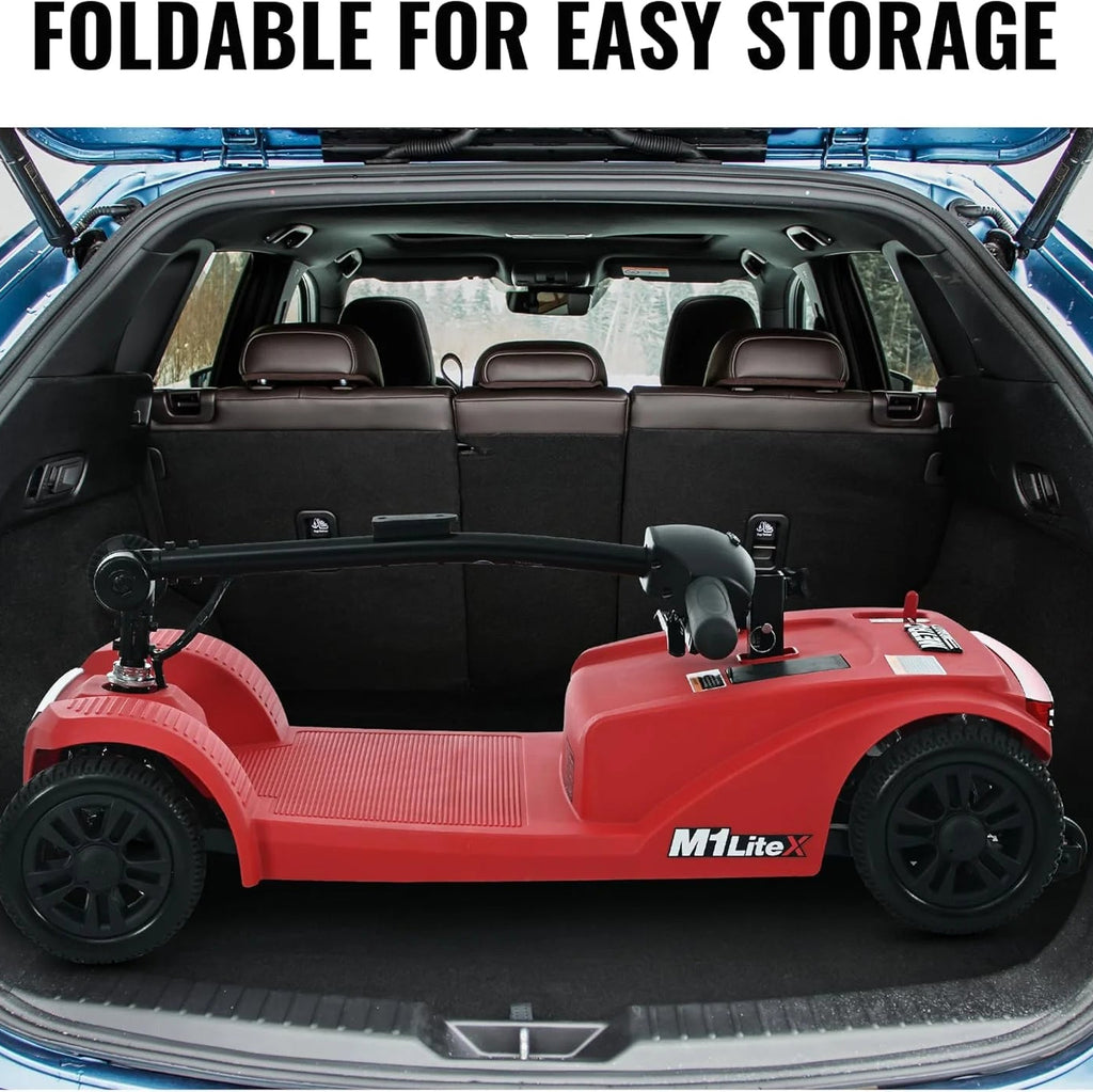 4 Wheels Mobility Scooter, Folding Lightweight Travel Mobility Scooter with Front & Rear LED Light, Heavy Duty Electric Motorized Scooters for Seniors Adults, Compact Mobility Scooter, Red