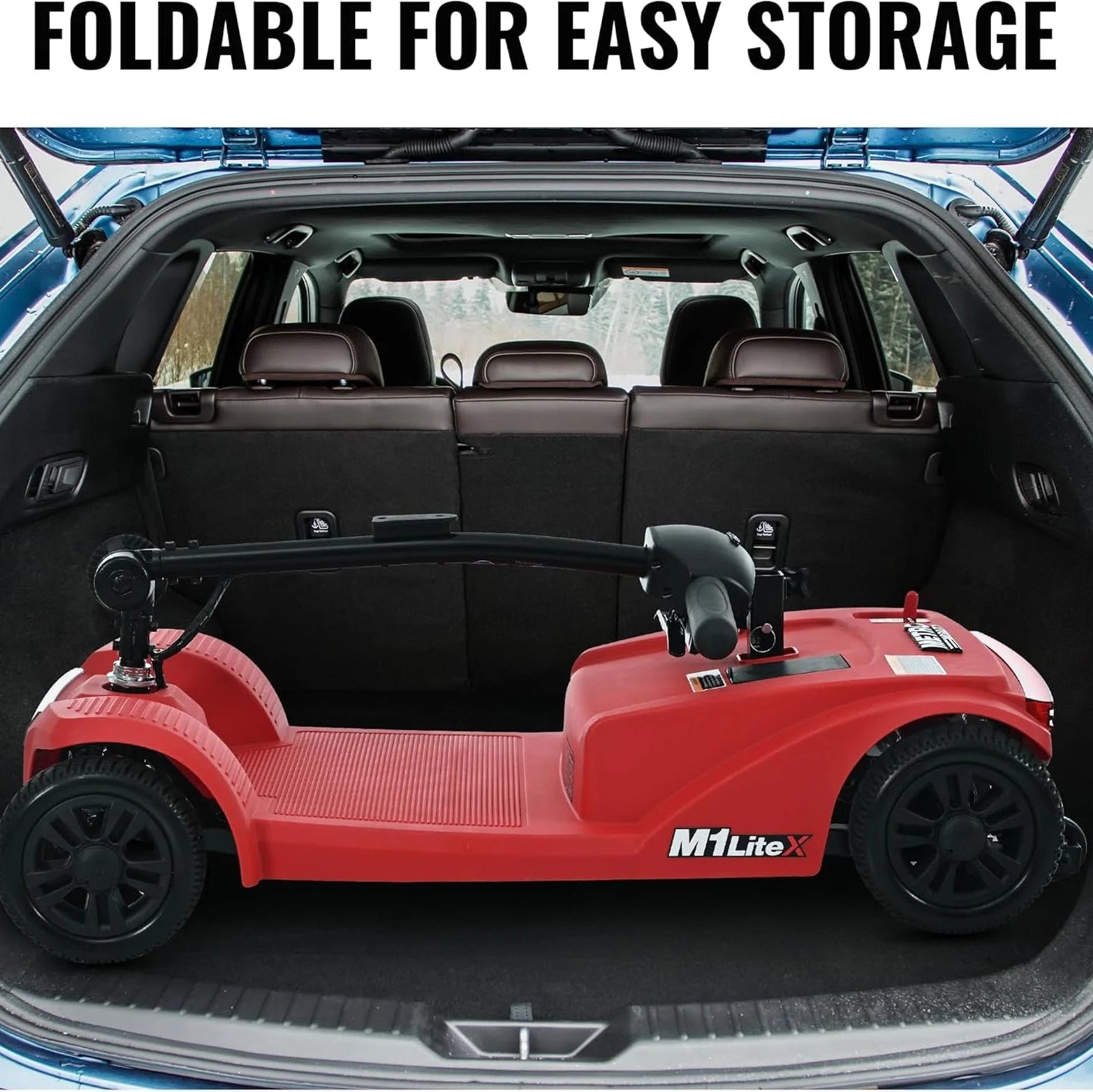 4 Wheels Mobility Scooter, Folding Lightweight Travel Mobility Scooter with Front & Rear LED Light, Heavy Duty Electric Motorized Scooters for Seniors Adults, Compact Mobility Scooter, Red