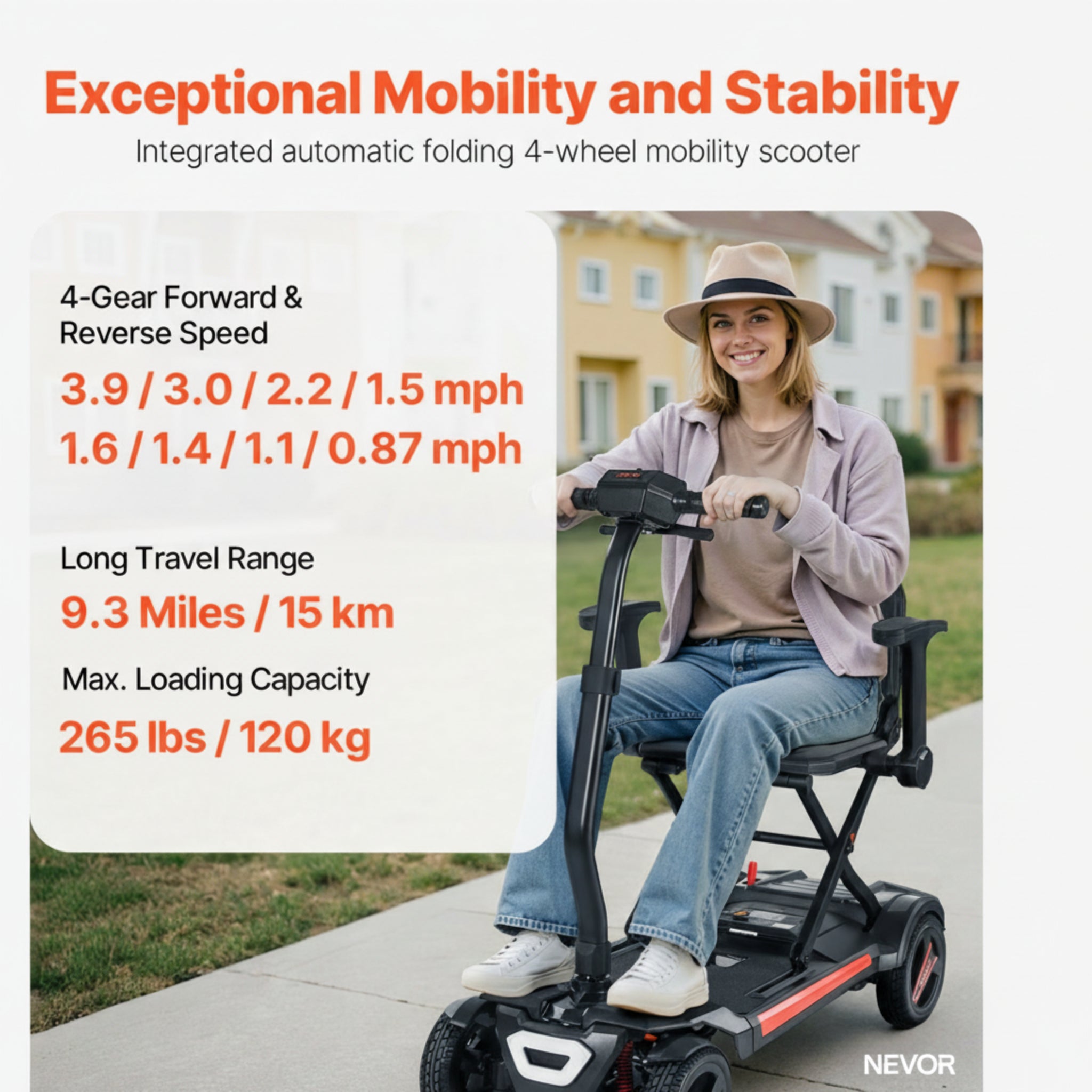 VEVOR 4-Wheel Electric Mobility Scooter Auto Folding Scooter with Remote Control