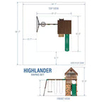 Highlander Outdoor Kid'S Playground Set Playset W/ Multi-Level Clubhouse, Rockwall, Swing Set, and Green Wave Slide