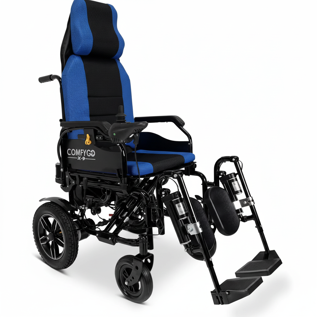 2021 Reclining Ultra Lightweight 18 Inch Wide Seat, Foldable Motorized Electric Power Wheelchair Travel Safe Heavy-Duty Wheelchair (18 Inch Seat Width) (Blue)