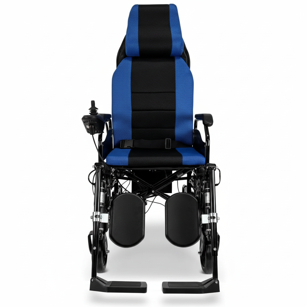2021 Reclining Ultra Lightweight 18 Inch Wide Seat, Foldable Motorized Electric Power Wheelchair Travel Safe Heavy-Duty Wheelchair (18 Inch Seat Width) (Blue)