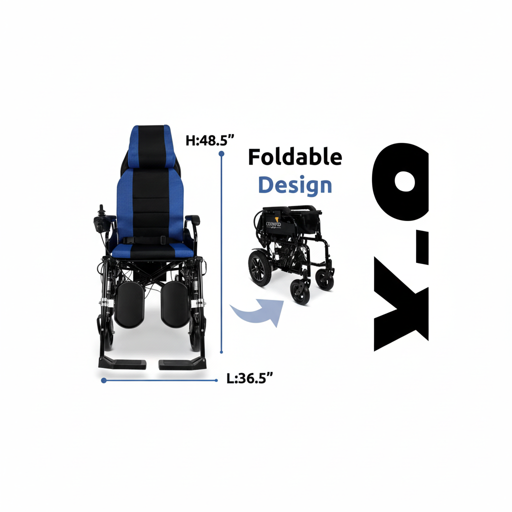 2021 Reclining Ultra Lightweight 18 Inch Wide Seat, Foldable Motorized Electric Power Wheelchair Travel Safe Heavy-Duty Wheelchair (18 Inch Seat Width) (Blue)