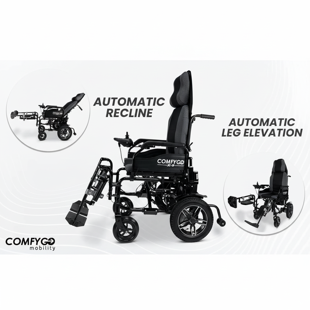 2021 Reclining Ultra Lightweight 18 Inch Wide Seat, Foldable Motorized Electric Power Wheelchair Travel Safe Heavy-Duty Wheelchair (18 Inch Seat Width) (Blue)