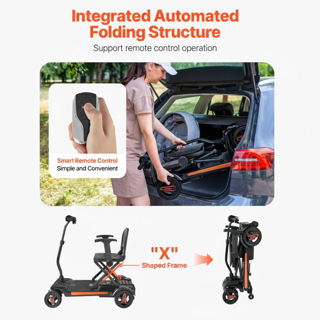 VEVOR 4-Wheel Electric Mobility Scooter Auto Folding Scooter with Remote Control